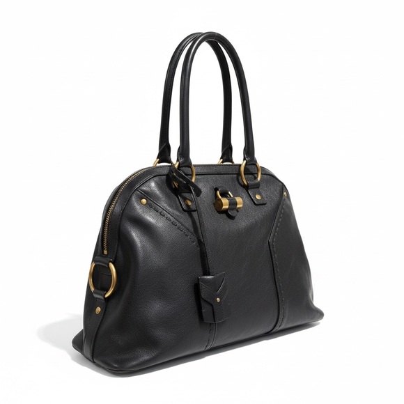 Yves Saint Laurent Handbags - Yves Saint Laurent YSL Muse Black Leather Satchel Bag Gold Hardware